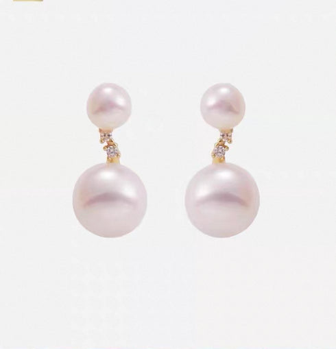 Elegant Double-Pearl Zirconia Stud Earrings